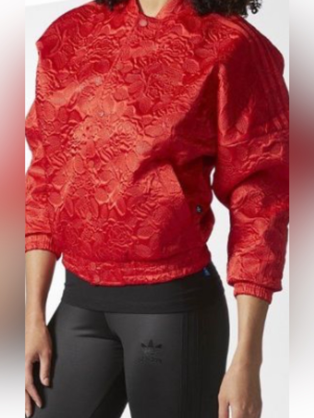 adidas Red Floral Jacquard Bomber Jacket